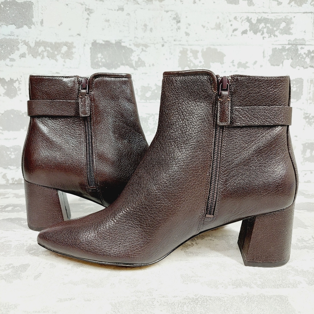 New Cole Haan Ettie Brown Leather Pointy Toe Ankle Boots H250 - Picture 4 of 11